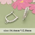 Silver-plated hoop earring findings with micro-pave zircons and loop, 16.6x12.8mm - Half-Round Style (MC8502B)
