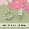 Silver color micro-pave zircon earring clasp with hanging ring for DIY, 12.8mm size - Small Round Style (MC8503B)