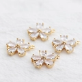 Vier 18k vergoldete Kleeblatt-Anhänger mit klaren Marquise-Zirkonia für DIY-Schmuck - Transparent Weiß (M52401)