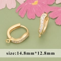 Gold plated micro paved zircon hoop earring finding with hanging ring 14.8mm x 12.8mm - U-Shape Pave Style (MC8504A)