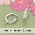 Silver U-shaped crystal ear hoops with DIY loop connector and polished finish - U-Shape Pave Style (MC8504B)