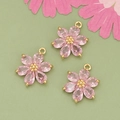 Drei rosa Strass-Blumenanhänger mit 18k Goldbeschichtung für DIY-Schmuckherstellung - Gold - Transparentes Rosa