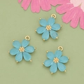 3er-Set 18k vergoldete hellblaue Blumenanhänger mit farbigen CZ-Zirkonia Details - Gold - Himmelblau