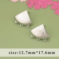 Silver fan-shaped earring base components with three holes, size 12.7mm x 17.6mm - Fan Shape Radiating Texture With 3 Rings Style (MD6002B) / Silver