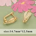 Gold plated micro-pave zircon leaf earring charm with loop for DIY jewelry, 14.7x12.5mm - Hollow Leaf Style (MC8506A)