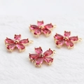 18k gold plated five-petal flower charms with pink zircon gemstones for jewelry making - Rose Red (M52404)