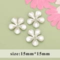 18k gold plated flower bead caps, 15mm metal floral charms for DIY jewelry making - Silver Five Petal Round Flower Style (M71502) / 20 Pieces Set / Silver