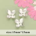 Three 15mm silver plated flower bead caps for DIY jewelry making and craft supplies - Silver Four Petal Flower Style (M71503) / 20 Pieces Set / Silver