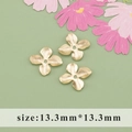 Golden flower-shaped 18k gold-plated bead cap with brushed metal texture, size 13.3mm - Brushed Four-Petal Flower Piece (MA8003YA) / 20 Pieces Set / Gold