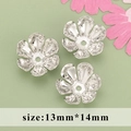 Silver six-petal flower jewelry charm with center hole for DIY crafts, 13x14mm size - Silver Glossy Six Petal Flower Style (M71509)