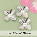 Three silver flower-shaped DIY metal jewelry components measuring 32mm by 28mm - Silver Folded Petal Style (M71512)