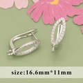 Silver olive leaf earring component with zircons and ring connector, 16.6mm x 11mm - Marquise Style (MC8507B)
