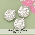 Silver flower petal charm for DIY jewelry, size 31mmx27mm, organic textured metal bead cap - Silver Wavy Petal Style (M71515)