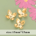 18k gold plated 15mm floral bead cap for DIY vintage style handmade jewelry making - Gold Four Petal Flower Style (M71518)