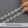 8,5 mm silberne Punk-Hip-Hop-Gliederkette aus poliertem rhodiniertem Kupfer - Silberner Ovaler O-Stil (C21908)