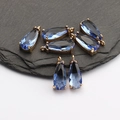 Set van zeven donkerblauwe druppelvormige glazen hangers met 18k vergulde metalen randen - Donkerblauw (M62704)