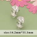Clous d'oreilles feuille argentée avec zircon pour création bijoux 14,2x11,1mm - Style Forme d Éventail (ME4710B)