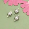 Mini silver pearl connectors with double loops and 18k gold plating for DIY jewelry making - Silver Plated With Pearl Style (ME5701B)