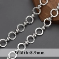 Silver-plated chain with 8.9mm wide textured links and star-patterned connector clips - Twisted Texture Star Faceted Silver - 1 Meter (C21004)