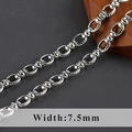 7.5mm silver chain necklace variant with textured oval links and smooth round rings - Twisted Oval Smooth Ring Silver - 1 Meter (C21005)