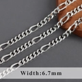6.7mm silver-toned rhodium plated figaro chain necklace with high polish finish - Silver Figaro Style (C21905)