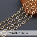 5.8mm gold-plated link chain with textured oval rings for DIY jewelry necklaces - Diamond Pattern Oval Ring Gold - 1 Meter (C21012)