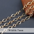 7mm wide 18K gold plated chunky chain link with polished oval and textured round rings - Oval Ring Embossed Round Ring Gold - 1 Meter (C21013)