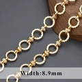 8.9mm wide 18K gold plated chunky chain link with twisted rings and faceted beads - Twisted Ring Faceted Bead Gold - 1 Meter (C21015)