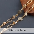 8.5mm wide hollow chain links in 18K gold plated copper for DIY necklace making - Hollow Cross Star Texture Round Gold - 1 Meter (C21021)