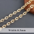 8.5mm flat link chain in polished 18k gold plating for DIY punk jewelry design - Gold Oval O Style (C21917)