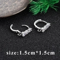 Silver plated 18k gold DIY clip earring parts with round cubic zirconia stones - Silver Three-Stone Loop Earring Clip (M85905) / 1.5x1.5cm