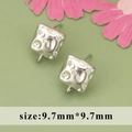Composants boucles d'oreilles carrés argentés avec texture martelée et zircons étoiles - Style Carré Martelé (ME4703B)
