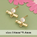Boucles d'oreilles feuille de bambou plaquées or avec zircone, taille 14 mm x 9,4 mm - Style Zirconia Bambou (ME4705A)