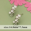 Clou d'oreille feuille torsadée argenté avec zircon pour création bijoux 14.8x7.3mm - Style Zirconia Spirale (ME4706B)