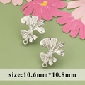 Boucles d'oreilles feuille de ginkgo argentée avec zircon et boucle, 10,6x10,8mm - Style Feuille de Ginkgo (ME4709B)
