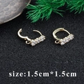 18k gold plated round earring clips with cubic zirconia stones and DIY hanging loop - Gold Three-Stone Clip With Loop (M85924) / 1.5x1.5cm