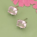 Roze cushion-cut edelsteen oorbellen met zilveren basis en DIY-verbindingsring - Zilveren Basisstijl (02BS) / Roze