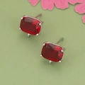 18k vergulde oorknopjes met rechthoekige rode glassteen en DIY ophangoog voor sieraden - Zilveren Basisstijl (03BS)