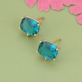 18k vergulde oorknopjes met smaragdblauwe rechthoekige edelstenen voor DIY-sieraden maken - Gouden Basisstijl (05AS)