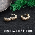 Elegant 18k gold plated leaf texture hoop earrings with white zircon stones 1.3x1.6cm - Gold Leaf Pattern Full Rhinestone Clip (M85933) / 1.3x1.6cm