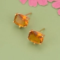 18k vergulde oorknopjes met rechthoekige oranje edelsteen en DIY-lus voor sieraden - Gouden Basisstijl (07AS)