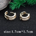 18k gold plated round earring clip with zircon stones and DIY hanger, 1.7cm size - Gold Double Row Rhinestone Clip With Loop (M85935) / 1.7x1.7cm