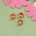 Mini 18k gold plated DIY connector charms with pink round cubic zirconia in 4-prong setting - Gold Plated With Pink Zirconia Style (ME5705A)