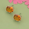 18k vergulde oorknopjes met oranje glassteen en DIY ophangoogje voor sieraden - Zilveren Basisstijl (07BS)