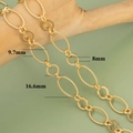 18k gold plated chunky link chain with spiral textured oval rings on a wooden branch - Textured Oval And Smooth Round (C5403)