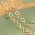 Polished 18k gold plated wide chain necklace with 9mm and 8.5mm textured rings - Smooth And Engraved Round Link (C5405)