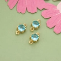 Set of three gold plated mini light blue zircon charms with double loops for DIY jewelry - Gold Plated With Sky Blue Zirconia Style (ME5707A)