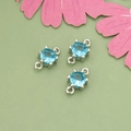 Sky blue cubic zirconia charms with silver plating and dual rings for DIY jewelry making - Silver Plated With Sky Blue Zirconia Style (ME5707B)