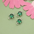 Three round dark green zircon charms in silver 4-claw settings for DIY jewelry making - Silver Plated With Emerald Zirconia Style (ME5708B)