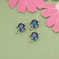 Three deep blue round zircon connectors with silver prongs for DIY jewelry making - Silver Plated With Dark Blue Zirconia Style (ME5709B)